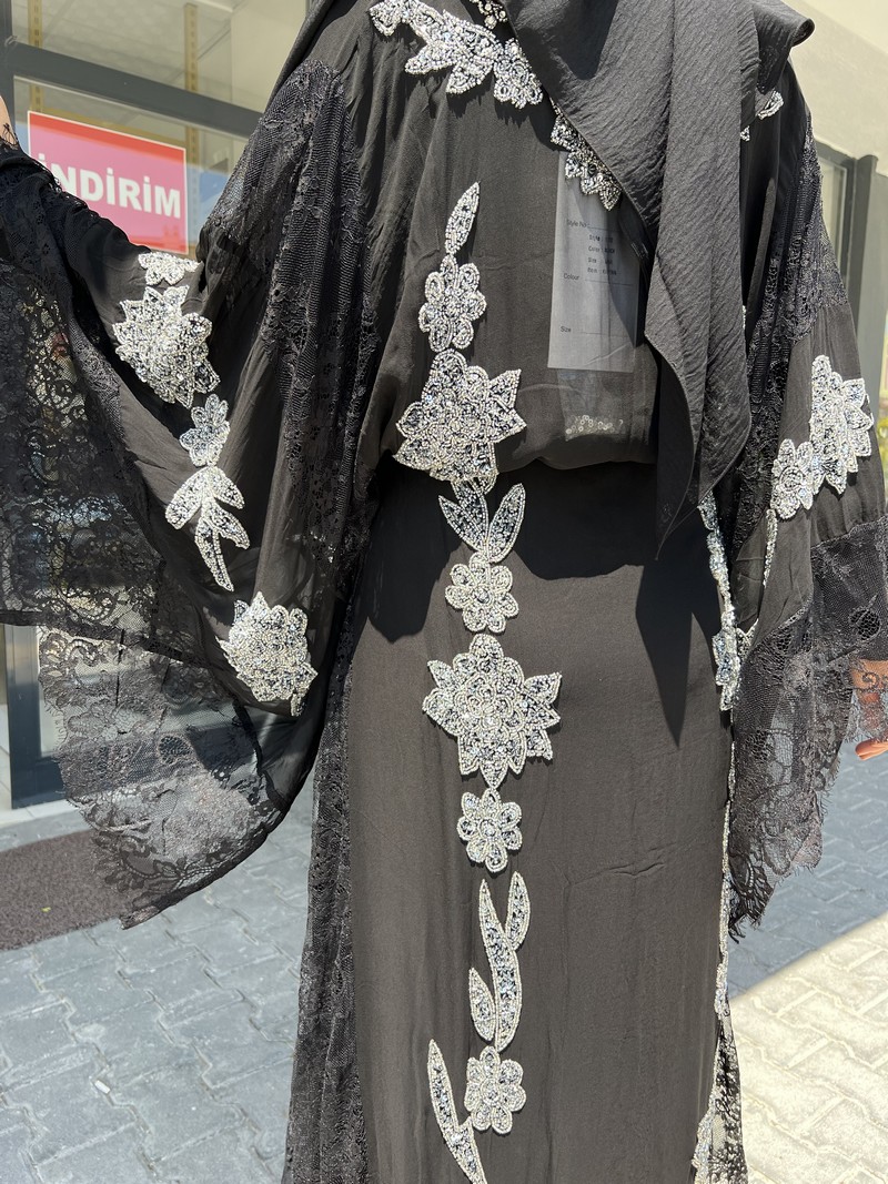 Made In Italy Siyah Luxury Taşlı Abaya 1132